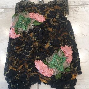 Vintage silk & lace brass handles purse